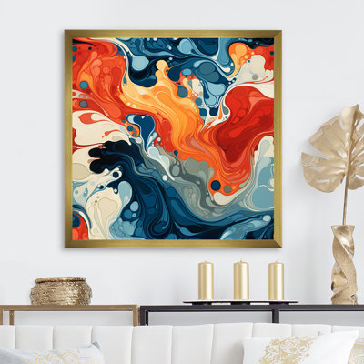 Bleu et orange, liquide, encre de rivière III - encre liquide, art mural abstrait