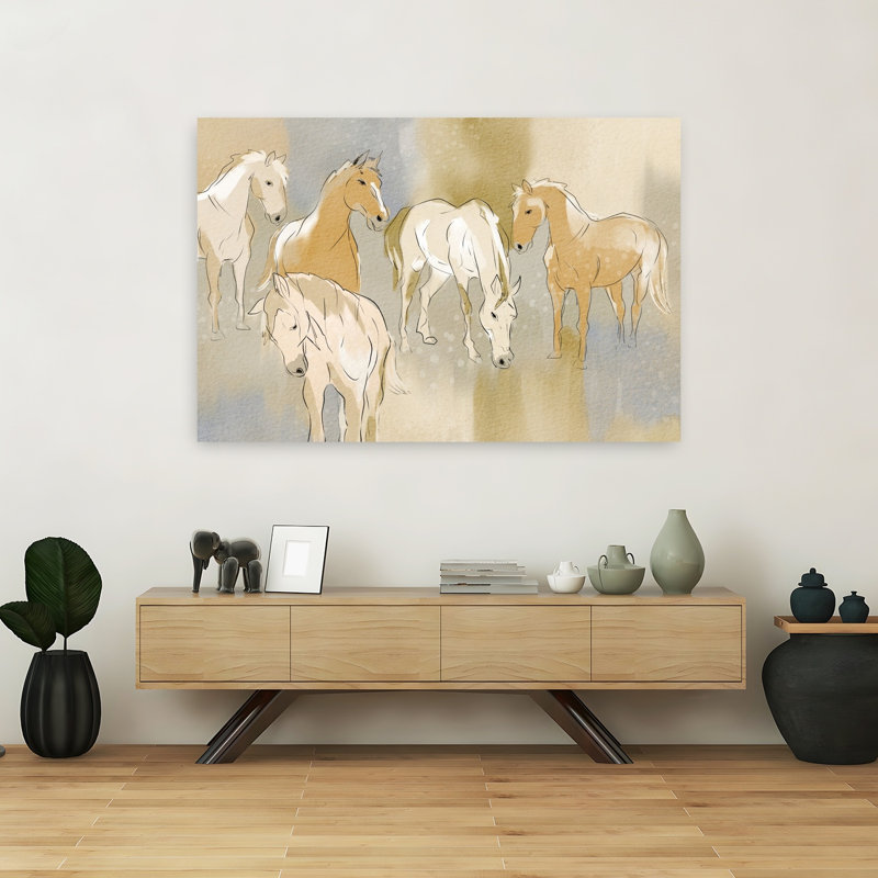 «Graceful Horse Herd Peaceful Serene Contemporary Horse Nature Wildlife», art mural