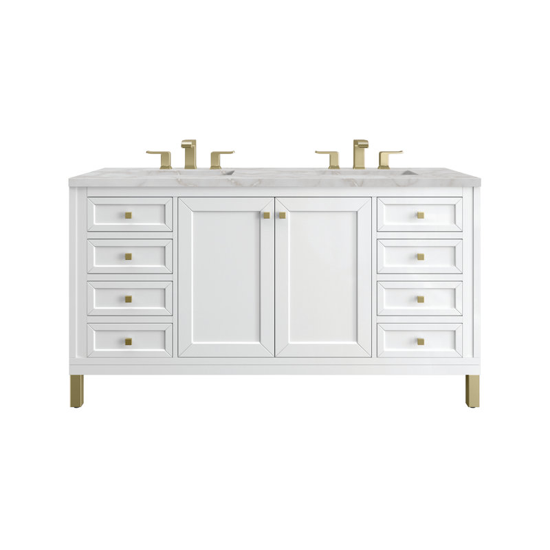 Chicago 60'' W Double Vanity, Glossy White, Victorian Silver