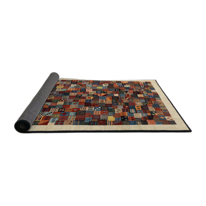 Tapis beige/noir/rouge contemporain, Rond 3 pi