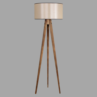 Lampe sur pied scandinave en bois, finition brune, hauteur totale de 60,2 po | Capuchon de 17,7 po de diamètre et pied de 19,7 po de diamètre | Douille E27 de 40 W maximum, interrupteur marche / arrêt sur câble | Design élégant pour le salon et la chambre à coucher