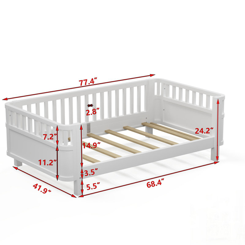 Lit plateforme en bois pour enfants, conception à profil bas avec rails de sécurité, idéal pour les filles et les garçons