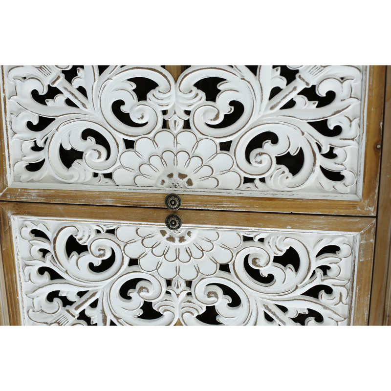 Modern Accent Cabinet - 4 Door Sideboard With Storage. Antique Natural, Distressed Design, Eye-Catching Storage Sideboard. Style, Fits Living Room, Entryway