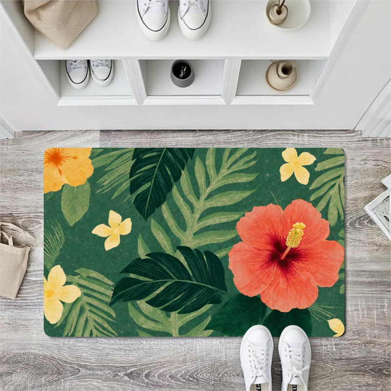 Tropical Floral Hibiscus Doormat，24 x 36, for Front Door