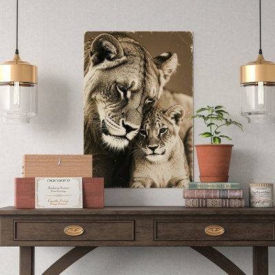 Canvas Wall Art Mom & Baby Lion, Cute Animal Family Wall Art 1-1 Vintage Poster Print Home Decor