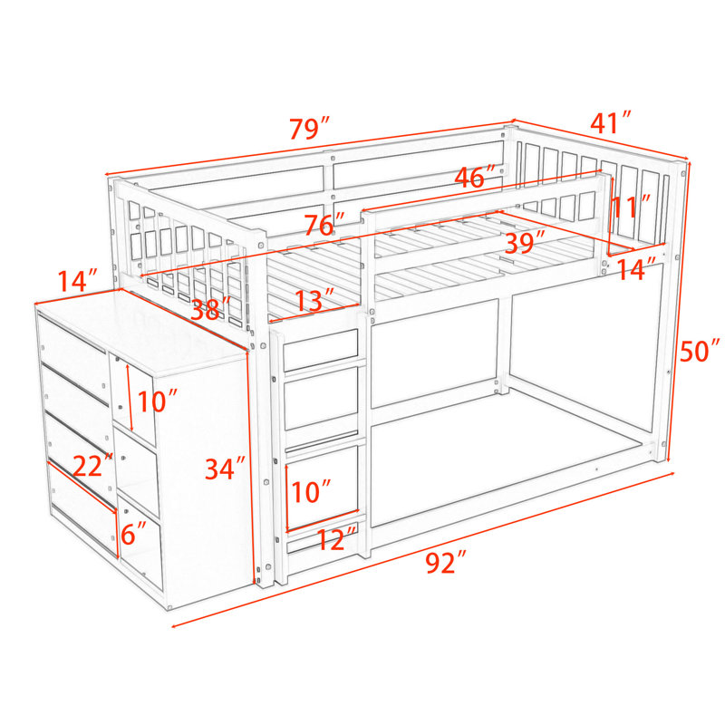 Daeveon Kids Twin Over Twin Bunk Bed with Drawers, Gray