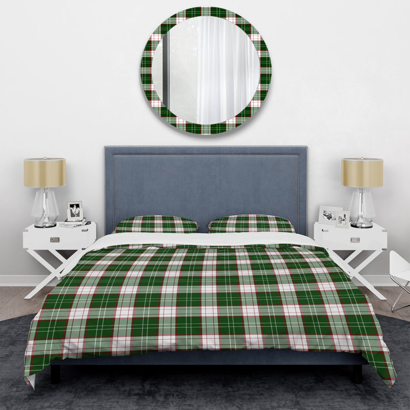 Green And White Checked Tartan Polyester Gingham Duvet Cover