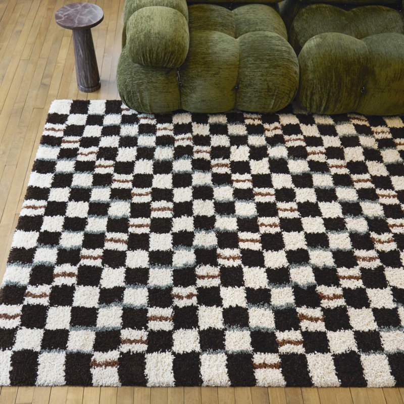 Kraus Brown Modern Checkered Area Rug, Rectangle 5'3" x 6'11.9"