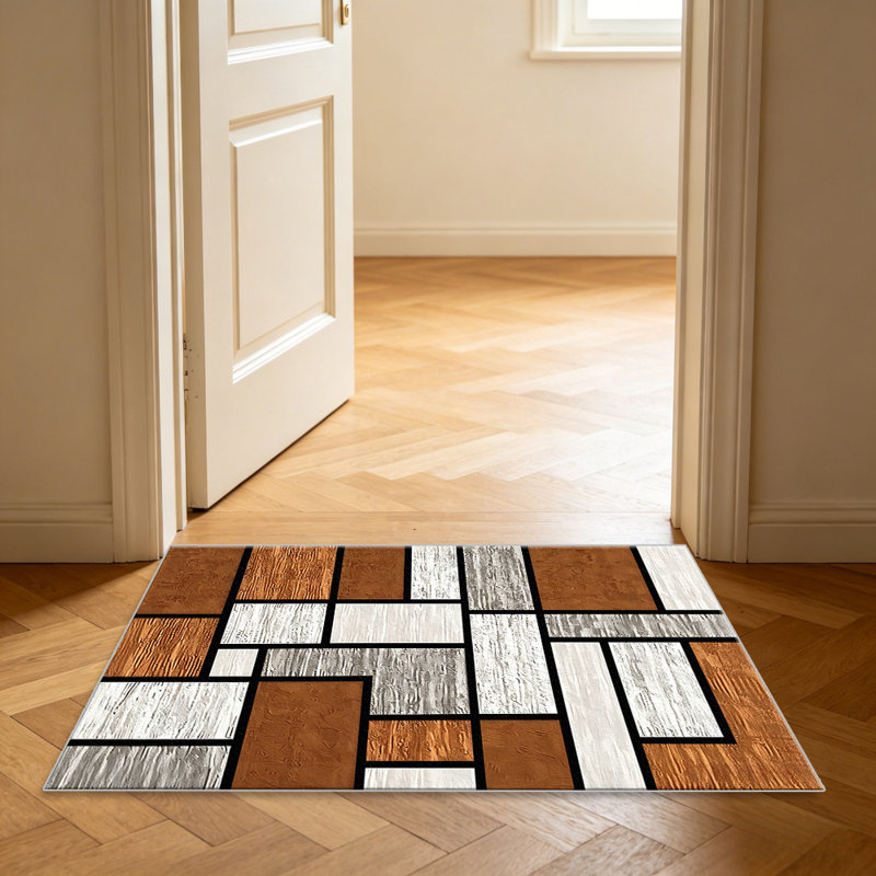 Terracotta Mondrian Geometric carpet-easy to clean, machine-washable, soft and comfortable; suitable for door mats, kitchens, living rooms, bedrooms, corridors, and laundry areas. Easy to clean, durable carpet for home decoration.
