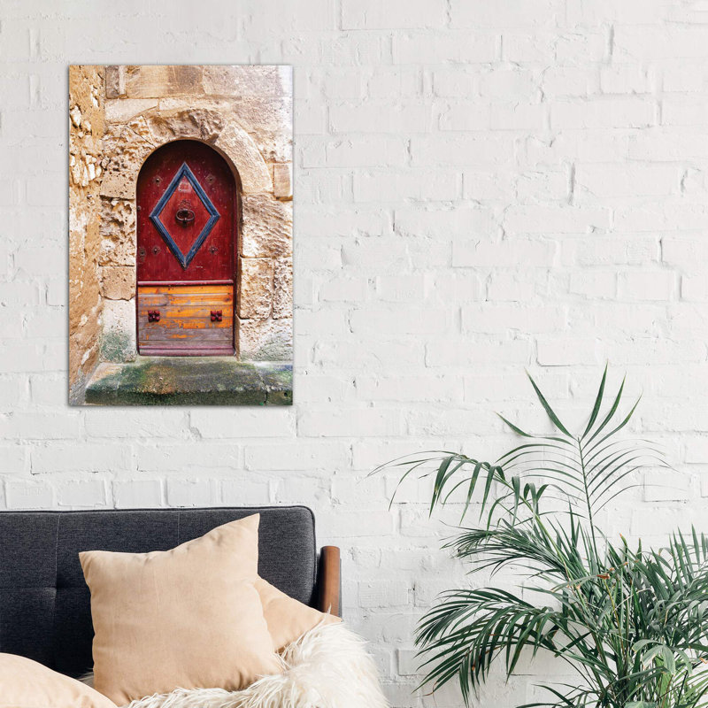 Colourful Door in the Stone Wall of a Chateau in France 1 Piece Wall Art on Canvas, 101.6 cm H x 66.04 cm W x 3.175 cm D
