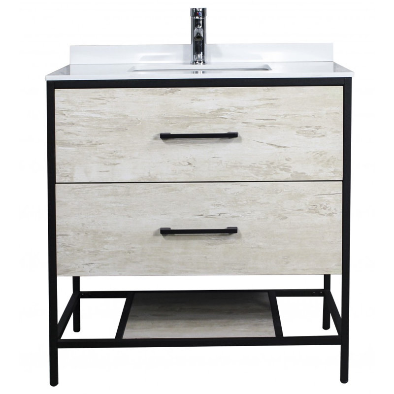 Ensemble de meuble-lavabo simple 32 po Christenbury, Chêne Vivo / noir