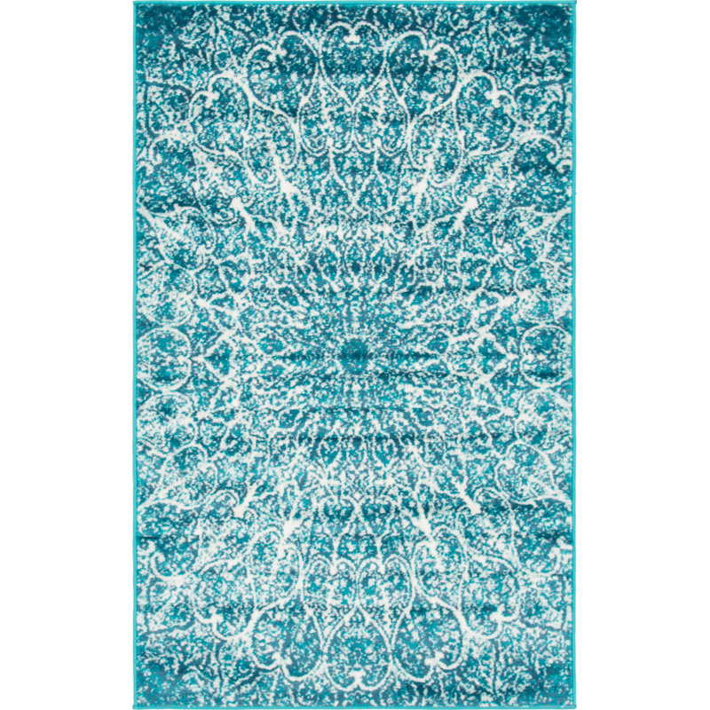 Affleck Abstract Turquoise Area Rug, Rectangle 3'3" x 5'3", Turquoise
