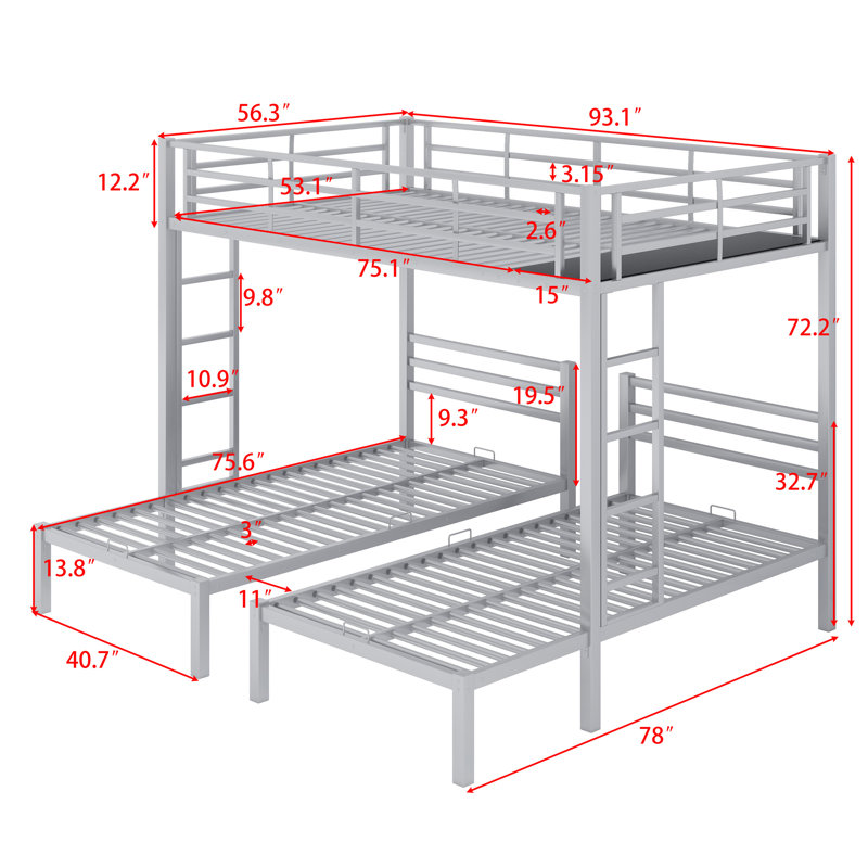 Bunk Bed With Built-In Shelf, Silver