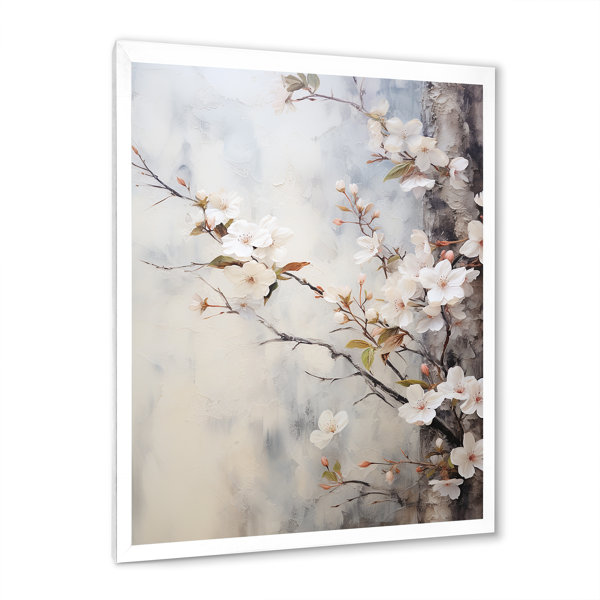 Winston Porter Minimalism White And Grey Cherry Blossom I On Canvas ...