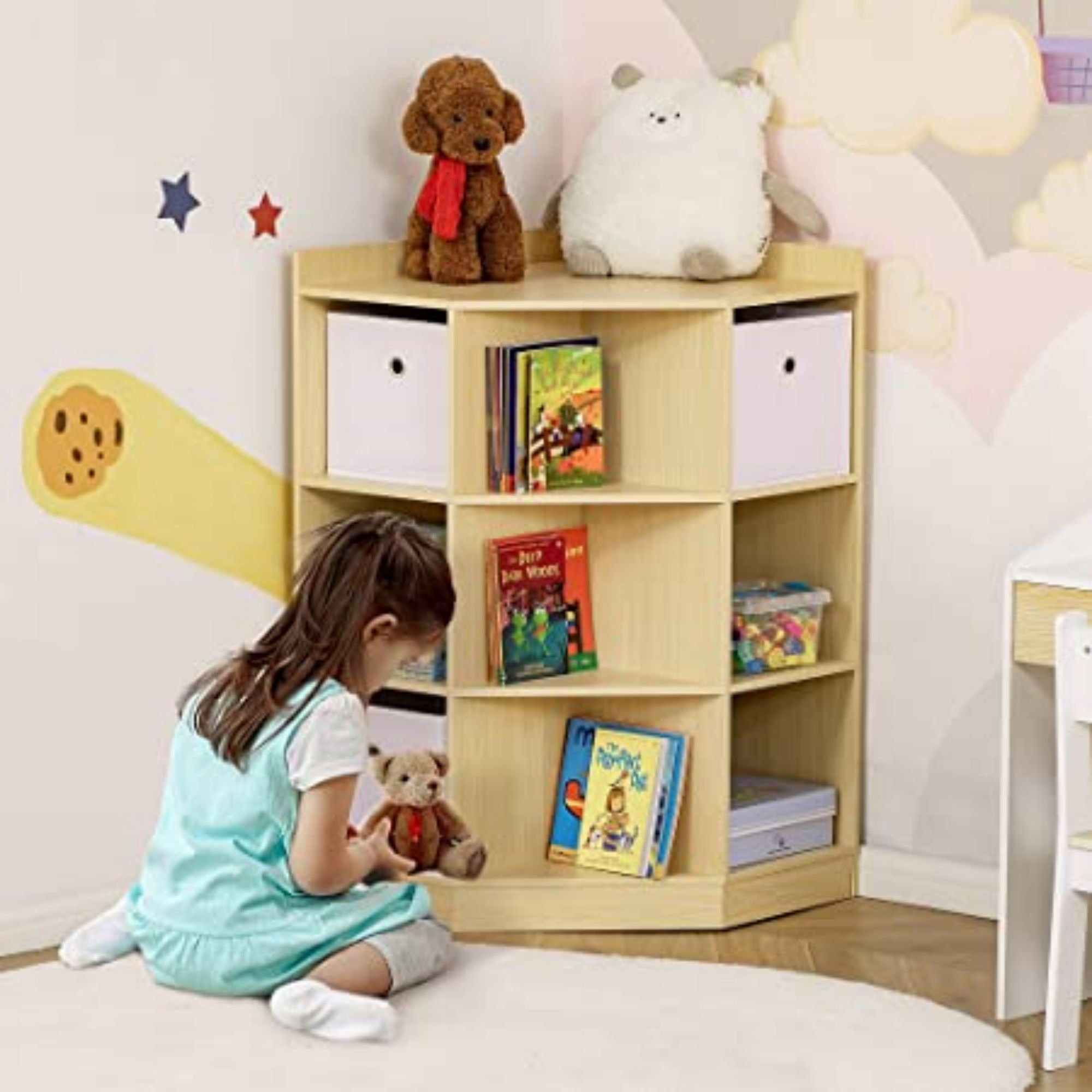 HOMCOM Toy Chest Kids Cabinet Storage Organizer for Toys Clothes Books, White