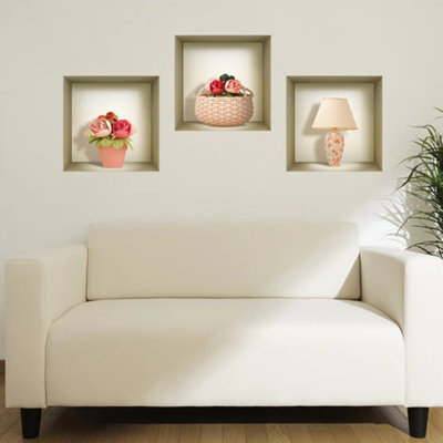 3D Niche Wall Art Decals - 3 Pieces | Easy To Apply, Stunning Decorative Stickers For Home and Office