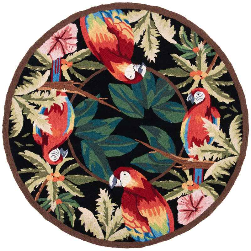 Tapis en laine crocheté à la main à motif floral Hogle, Rond 5 pi 6 po