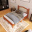 Lit plateforme double en bois avec tête de lit en rotin et support en lattes de bois-501718160-501718162