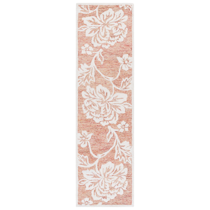 Amaure 757 Hand Tufted Wool/Cotton Floral Indoor Use Only Rug in Rust/Ivory, Runner 2'3" x 8'
