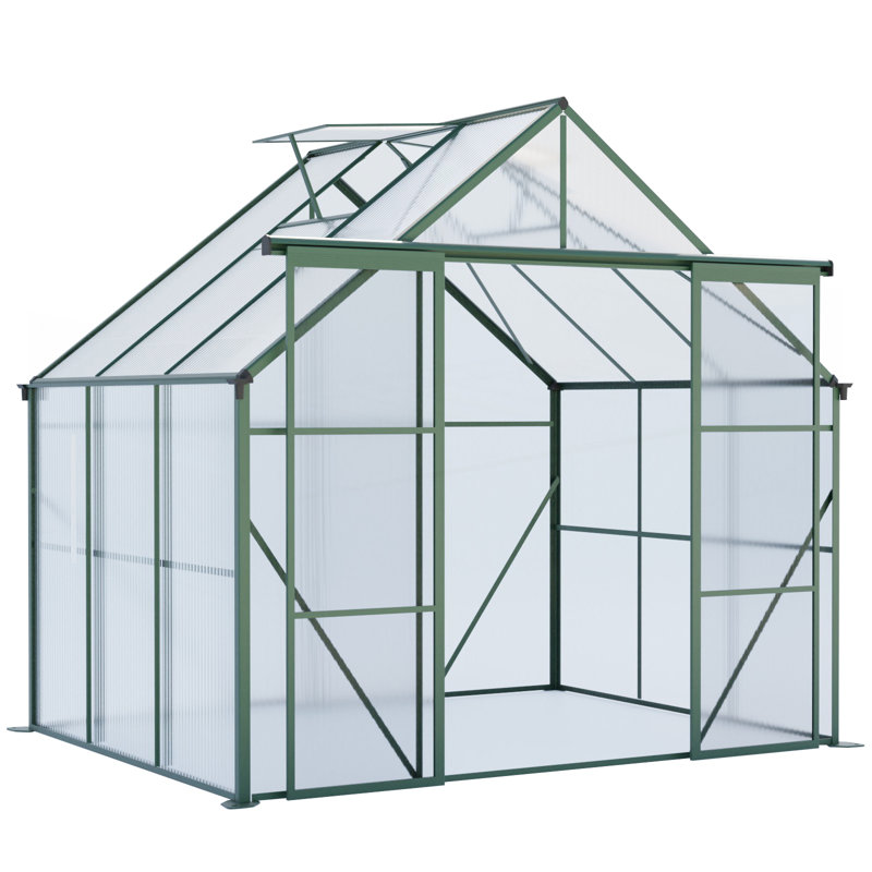 8X6FT-Green Double Door Polycarbonate Greenhouse With Raised Base And Anchor, Ideal For All-Season Planting And Weather Protection