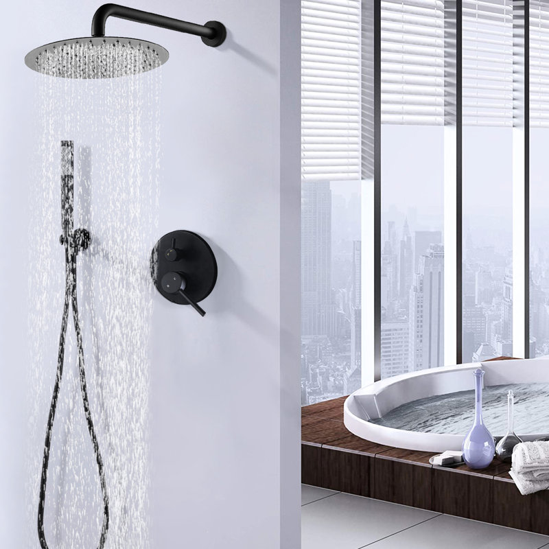 Pommeau de douche noir mat de 25 cm : effet pluie et douchette, laiton pour une expérience élégante et raffinée