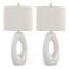 Lampe de table contemporaine en polyrésine de 29 po Pearl en polyester blanc mat, coquille naturelle et abat-jour en lin blanc de Grandview Gallery - ensemble de 2