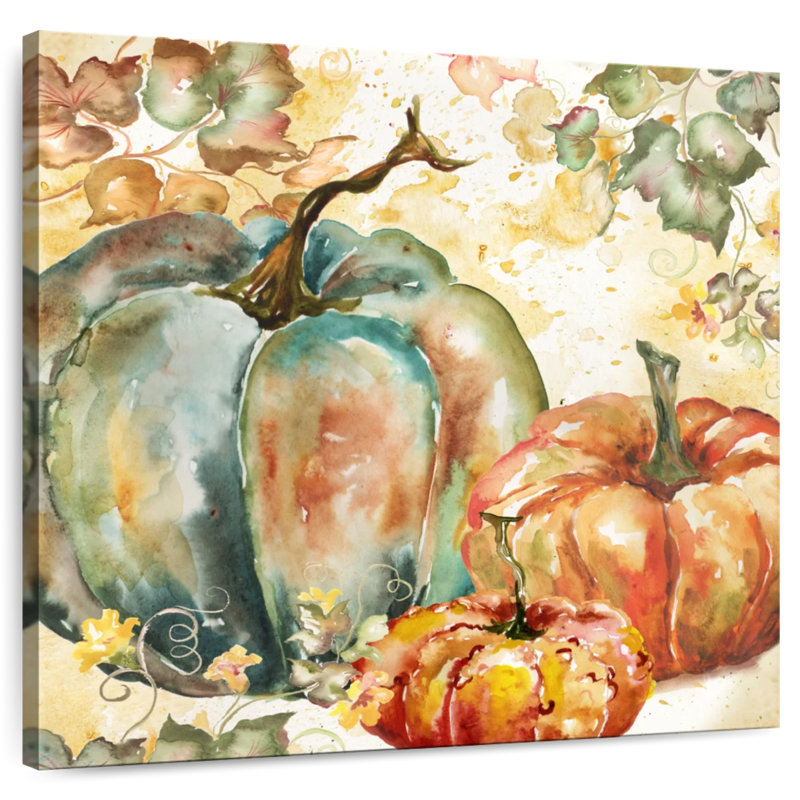 Yarlin, récolte d'aquarelle bleu sarcelle citrouilles I, H 10 po x l 10 po