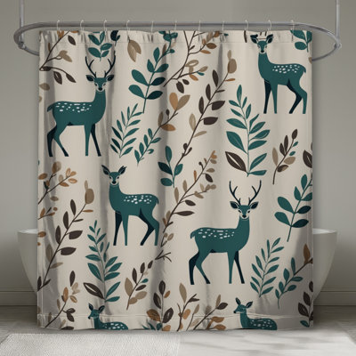 Rideaux de douche cerf et feuilles à motif extra long