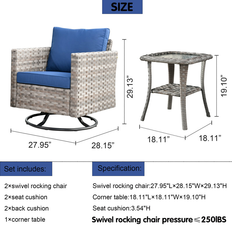 Mariolina 2 - Person Patio Conversation Set with Cushions, Navy Blue
