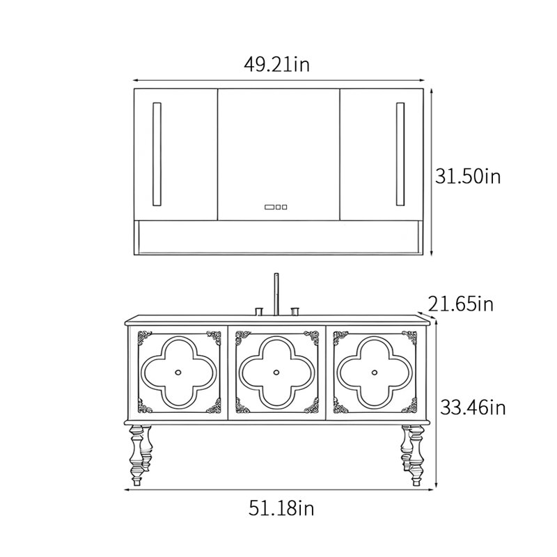 American-style fashionable bathroom cabinet, Off-White, 51"