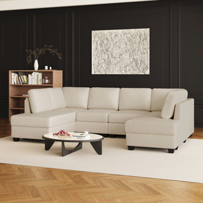 Faux Leather U - Shaped Modular Sectional Sofa
