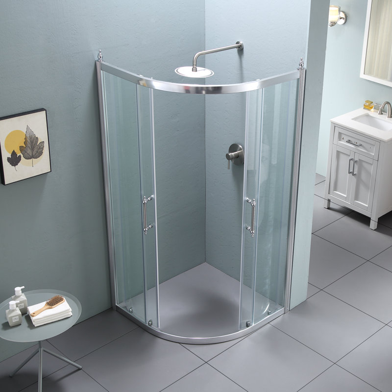 36'' W 72'' H Semi-Frameless Round Right Shower Enclosure