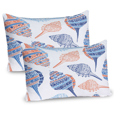 Ambesonne Seashell Pillow Sham 2 Pack Maritime Sealife Sea Blue White Pale Orange -  pil-2_2896_26x20