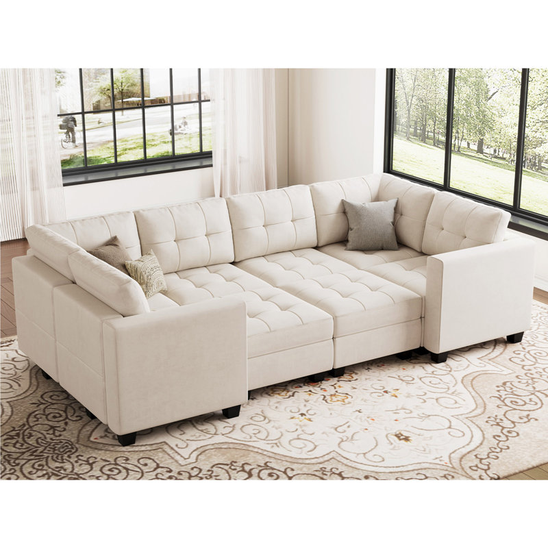 Canapé-lit modulaire rembourré en velours de 116,6 po Buckleton, Velours beige