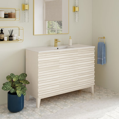 Cascade 48" Freestanding Bathroom Vanity In White Oak With Sink Top