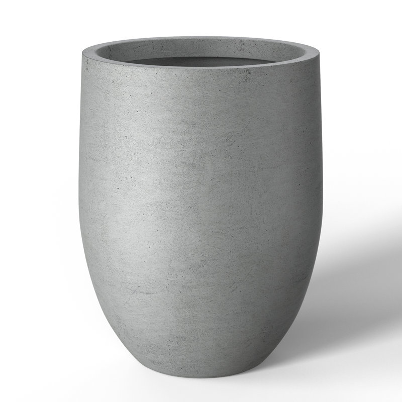 Pot à fleurs / pot rond en béton avec trous de drainage, Gris naturel