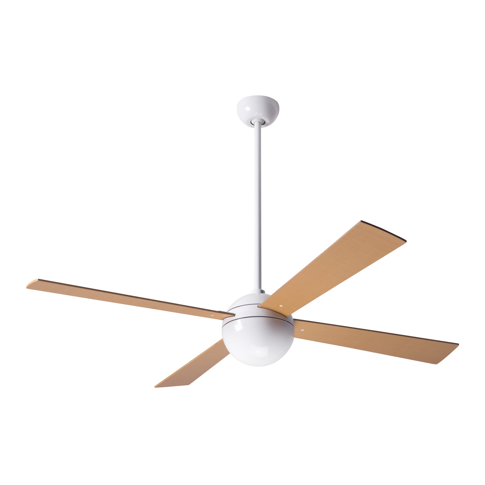 Ball 52" Ceiling Fan, Wall Control with Remote Handset (2-wire), Maple, Gloss White