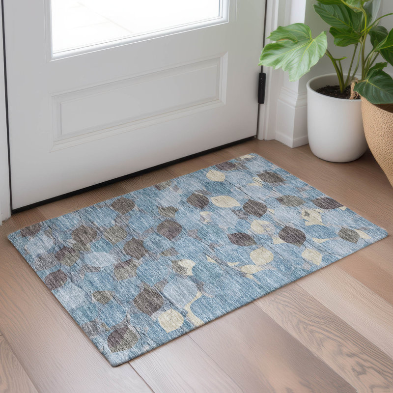 Machine Washable Indoor/Outdoor Chantille ACN2444 Floral Rug, 1'8" x 2'6", Teal