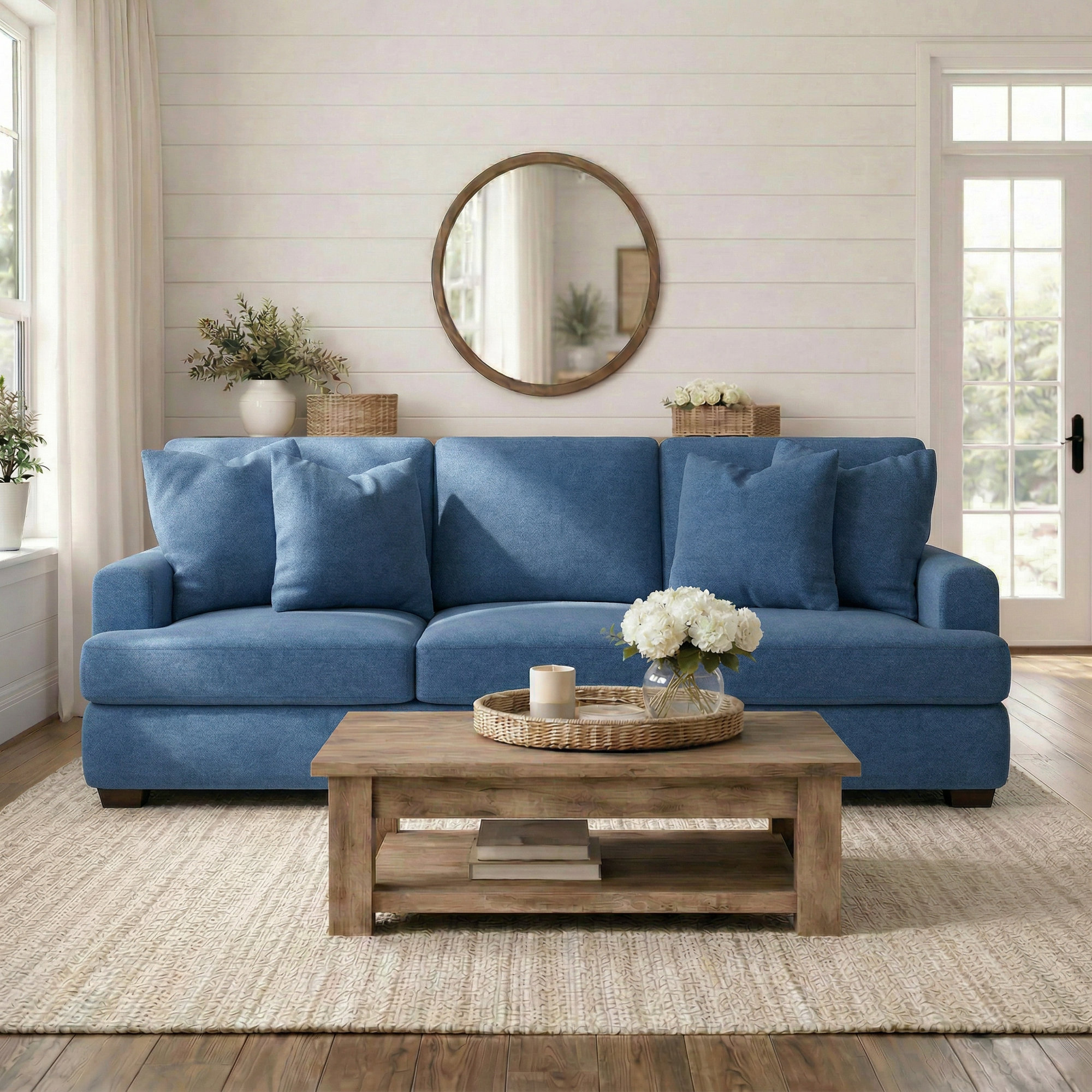 Emilio 90'' Upholstered Sofa, Classic Indigo Denim