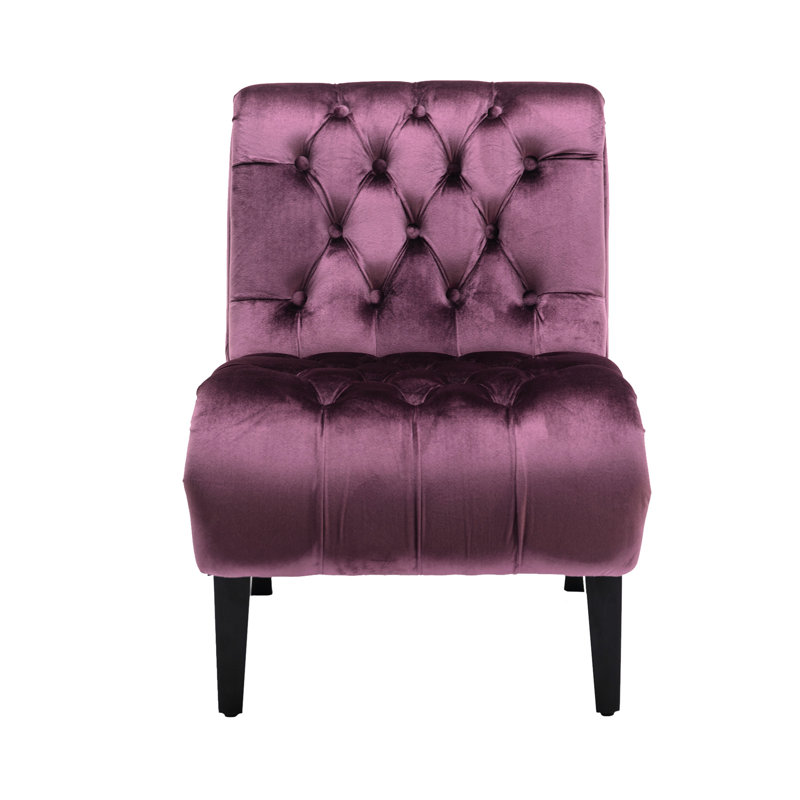 Modern Purple Velvet Chair With Piped Edge And Buttoned Cushion For Living Room Dressing - Elegant Design Upholstered Armless Foam Filled Tapered Rubber Wood Legs Office Easy To Install