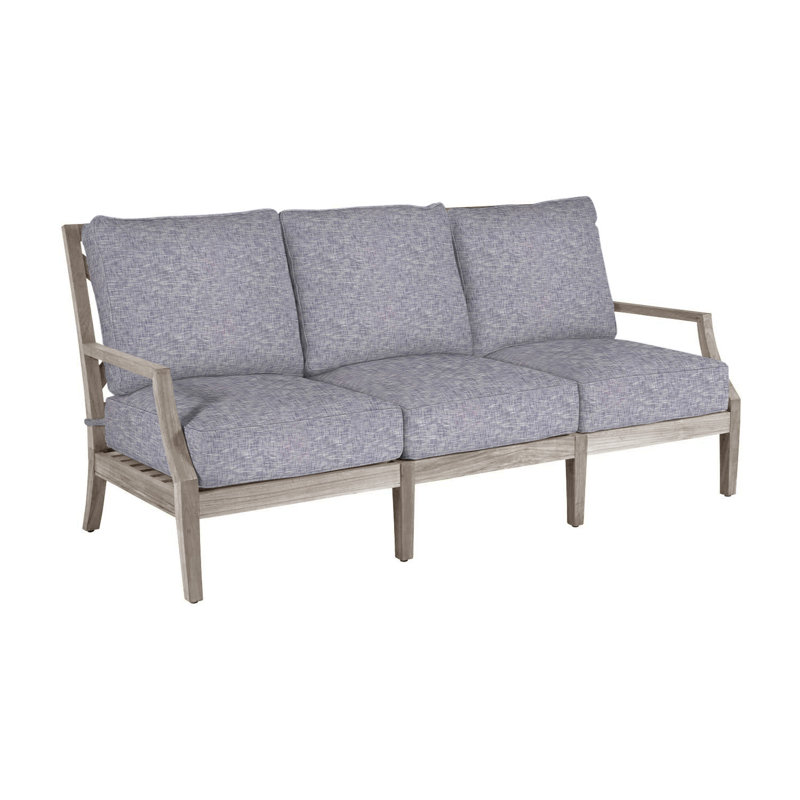 Haley Teak Patio Sofa with Cushions, Rollo Lace InsideOut® Linen, Oyster Teak, No welt + Standard fill