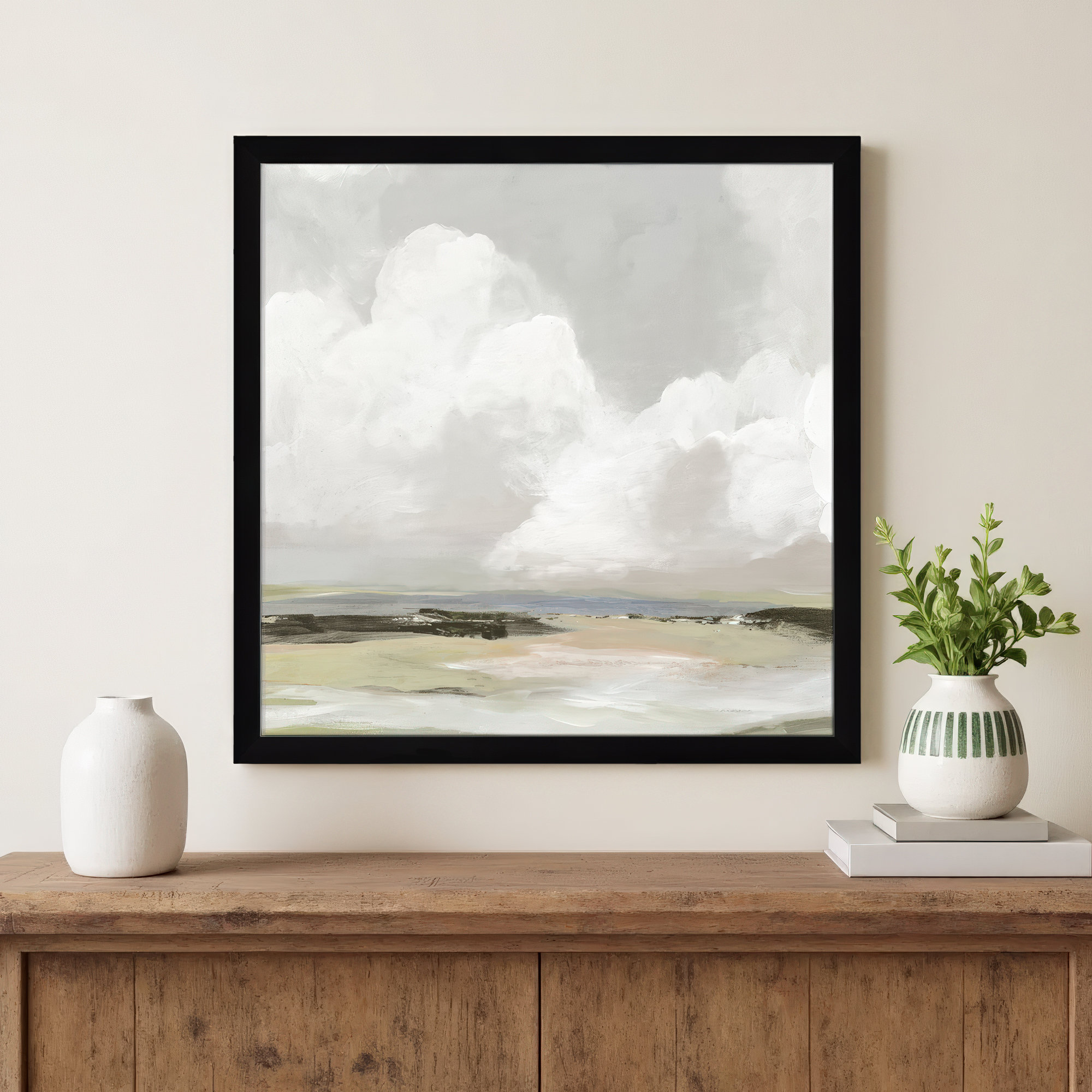Soft Clouds - Picture Frame Painting Print, Black Framed, 28.5" H x 28.5" W x 1.12" D