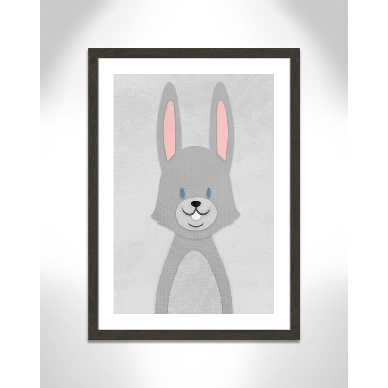 Art de lapin joyeux, H 34,5 po x l 24,5 po x P 0,6 po, Encadré plat à grain de bois noir