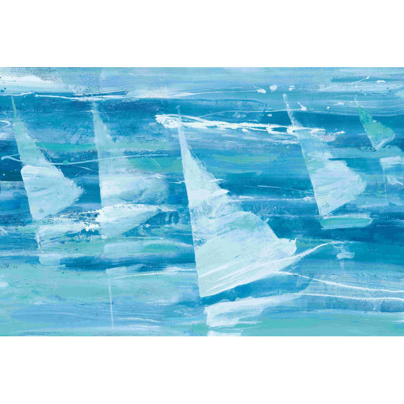 Summer Sail III - bleu, H 32 po x l 48 po, Non, Toile avec cadre flottant en érable