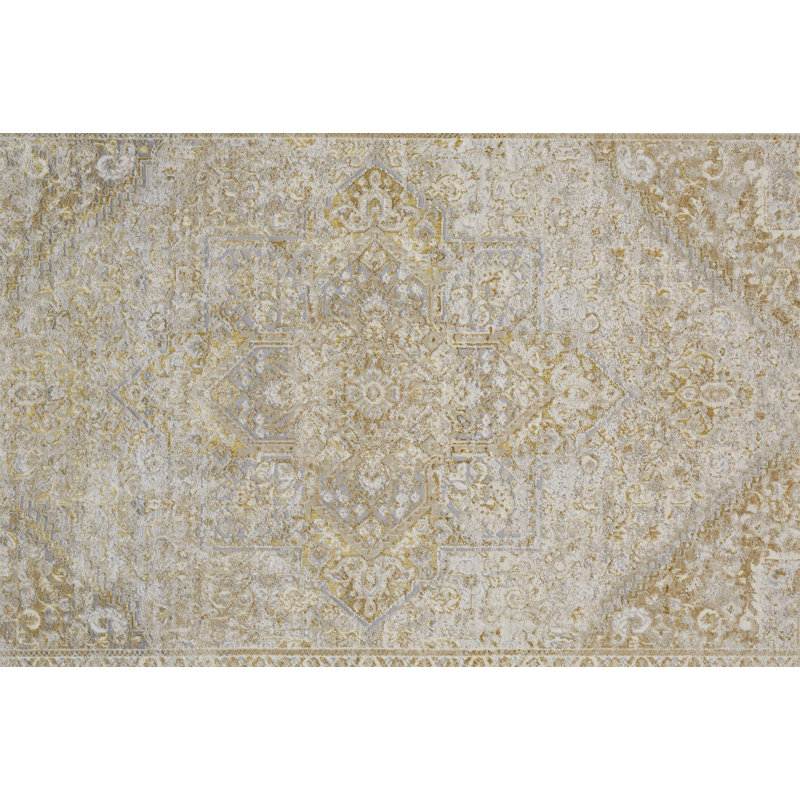 Tapis beige tissé à la machine Ferraro, Rectangle 3 pi 11 po x 6 pi