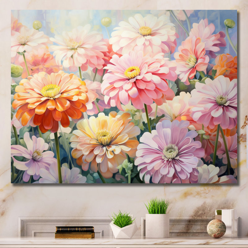 «Light Light Zinnias Romantic Impression II», reproduction sur toile, Toile tendue, H 12 po x l 20 po x P 1 po