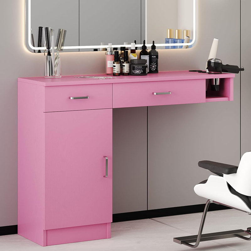 Station de coiffeur murale avec coiffeuse Thame, sans miroir, Rose
