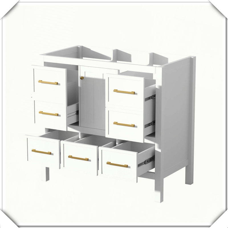Meuble-lavabo autoportant en bois massif avec tiroirs et portes à fermeture douce sans évier, Blanc
