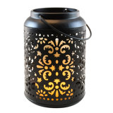 Flame Effect Battery-Operated Black Metal Lantern