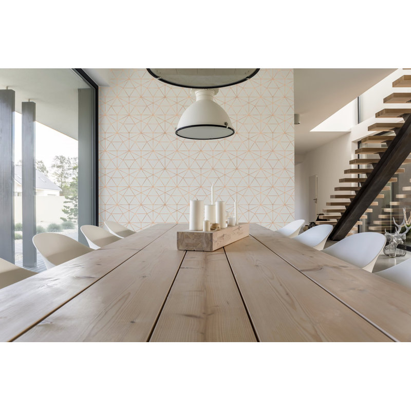 Graphic Quartz Geometric Vinyl Wallpaper Roll by Jamie Graney, White Ivory/Rose Gold